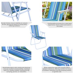 Silla de Playa Plegable de Metal y Tela con Resorte, Portátil, Ultraligera, de Fácil Montaje, con Franjas Azules, Económica, de Fábrica, OEM - Product Image 4