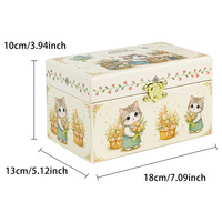 Boîte à musique florale vintage - Organisateur de bijoux en papier chat Kawaii avec miroir étoilé et figurine rotative, cadeau d'anniversaire verrouillable