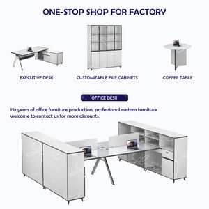 Elegante <span class=keywords><strong>Escritorio</strong></span> de Vidrio <span class=keywords><strong>Blanco</strong></span> con Patas Metálicas en Forma de A, Dos <span class=keywords><strong>Cajones</strong></span> de Almacenamiento y Estante Abierto - Product Image 5