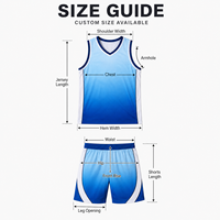 Uniforme de basket-ball pour hommes bleu dégradé personnalisé, ensemble de maillots en maille respirante à col en V pour les compétitions de basket-ball de ligue