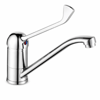 Robinet de cuisine monocommande à bec fixe, corps en laiton, montage sur comptoir, poignée longue ergonomique, finition chromée, pour évier commercial