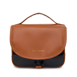 Grande capacité rétro Simple nouveau sac de maquillage en cuir PU Portable stockage de voyage sens avancé fermeture à glissière étui à cosmétiques - Product Image 2