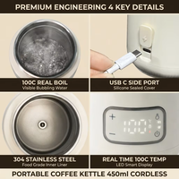 Bouilloire Électrique Portable Noire Mate 16000 mAh, Charge Rapide 36W, Coffret Cadeau, 3 Emplacements Intégrés, Acier 316, Chauffe-Eau en 100 Secondes