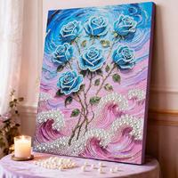 Kit de Peinture Diamant DIY Rose Bleue en Gros d'Usine, Toile Texturée, Mosaïque de Perles 3D, Décoration Murale, Personnalisation OEM