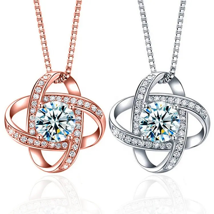 Love Heart Knot Crystal Pendant Necklace For Women Wholesale Valentine's Day Mother 's day Jewelry Gift