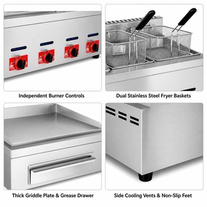 Plancha a Gas Comercial con Freidoras Dobles para Hamburguesas, Filetes, Papas Fritas, Pollo, Restaurantes de Comida Rápida y Distribuidores - Product Image 4