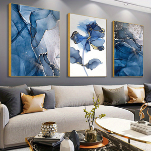 3PCS /set Luxury Abstract Gray Golden Blue Marble and Flowers Canvas <strong>Prints</strong> Pictures Wall Art Decor Abstract Canvas <strong>with</strong> <strong>Frame</strong> - Product Image 2