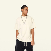 Camiseta Oversize Blanca de Algodón Grueso con Estampado Directo, Diseño de Hombros Caídos, Estilo Urbano para Hombre, Camiseta Lisa