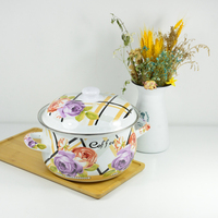 Set Peralatan Masak Bunga Penuh, Lima Buah Pot Enamel Kualitas Tinggi 18-26Cm Besi Cor Dilapisi Enamel Ungu