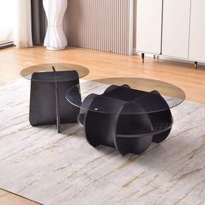 JINSHAN, decoración para sala de estar, conjunto de madera de lujo de cristal redondo nórdico, mesas de centro modernas para el hogar - Product Image 3