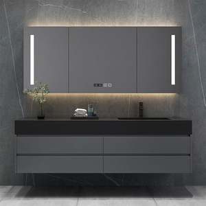 SANTOPOVA Modern Waterproof Single His and Hers Dubai with Sink Left Chinese Design Complete Black Wall Hung <b>Bathroom</b> <b>Vanity</b> - Product Image 6