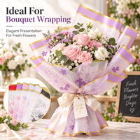 Papier d'emballage élégant résistant aux déchirures à imprimé floral, multicolore, bord doré, emballage cadeau, imperméable, papier d'emballage pour bouquet