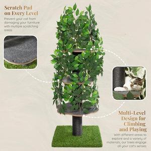 Toptan tasarım üç seviyeli kedi ağacı yaprakları yeşil bitkiler tırmanın Scratcher kınamak ahşap kedi mobilya kulesi Pet House - Product Image 2