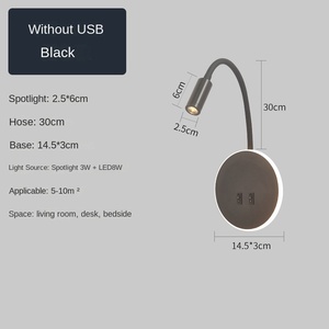 Applique murale de lecture LED moderne 3W + 8W avec col de cygne 2.1A USB/Type-C Abat-jour de port de charge pour chambre à coucher salon et décor encastré - Product Image 2