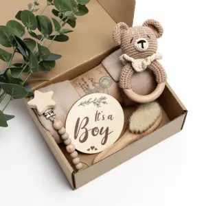 เลมอน Etsy ตุ๊กตาหมีสำหรับเด็กทารกผ้าขนหนูข้อมือเด็กแรกเกิดชุดของเล่นกล่องของขวัญกลับแบบถัก