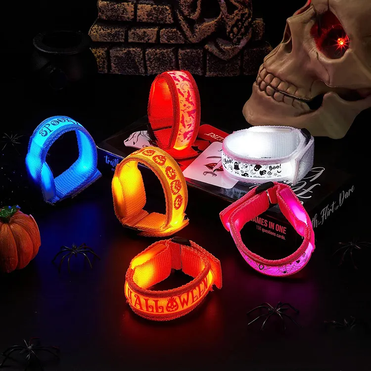 Groothandel Op Maat Halloween Thema Kind Led Armband Bulk Dame Canvas Aangepaste Led Polsband Voor Kinderen