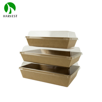 Boîtes à lunch de restauration rapide en papier kraft brun jetable à emporter pour restaurant avec couvercle anti-buée