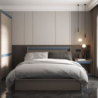 JINYU OEM ODM Modernes Neutrales Graues Holzmöbel-Set für Hotels & Ferienwohnungen Maßgefertigte Komplette Schlafzimmer- & Wohnzimmer-Einrichtung