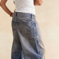 Fabricant OEM, pantalon baggy vintage couleur streetwear, design personnalisé, jambe large, jean en denim jaune délavé à l'aspect sale