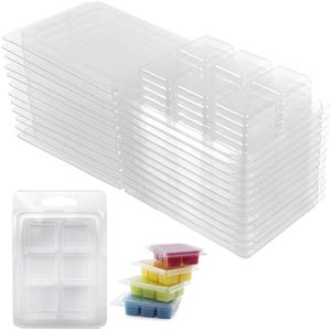 Wax Melt Molds 50 Pcs 6 Cavity Reusable Clear Plastic Clamshell Mould Cube Tray for Candle Making and Soap Wax Melts Boxes