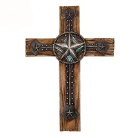 Iluminada estrela cruz, resina religiosa cruz, cowboy decoração ocidental escultura arte & colecionável folk arte animal 100% pintado à mão