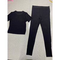 T-shirts côtelés en coton de haute qualité avec logo personnalisé, jaune rose orange, leggings longs, vêtements de détente pour femmes en 2 pièces