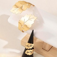 Ensemble bague et bracelet feuille ajourée, style exagéré et minimaliste, bijoux de main ajustables pour femme