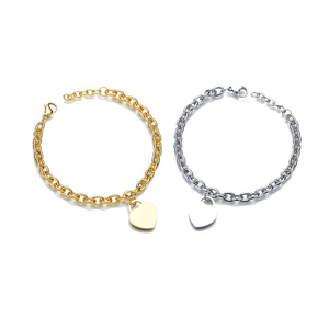 18K Gold Plated Rolo Chain Stainless Steel Bracelet with Blank Heart <strong>Charm</strong> Pendant Personalized Jewelry <strong>Bangles</strong> - Product Image 5