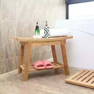 European Style 2 Tier Bamboo Bath <b>Stool</b> With Storage <b>For</b> <b>Bathroom</b> Spa Use - Product Image 4