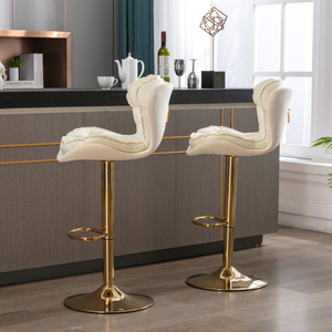 Set 2 Modern Lightweight <b>Bar</b> <b>Stools</b> Chrome Footrest Base Swivel Height <b>Adjustable</b> Mechanical Lifting Velvet Dining/Living Room - Product Image 5