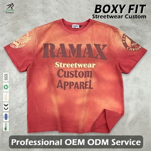 Camiseta de Hombre de Corte Holgado Personalizada, Estilo Vintage con Lavado Ácido, Algodón Pesado, Degradado Desgastado, Bajo sin Rematar, Estilo Urbano, OEM ODM - Product Image 1