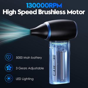 Ventilador Turbo de Alta Velocidad de 130000 RPM, Motor sin Escobillas, 2500 mAh, Recargable, Portátil, con Luz LED para Limpieza de PC, Secado de Autos - Product Image 4