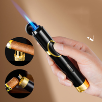 Briquet à cigares multifonctionnel amélioré, à flamme unique, en métal, avec logo personnalisé, coupe-cigares coupe-vent, accessoires pour cigares