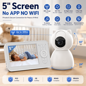 <span class=keywords><strong>Monitor</strong></span> Video per Bambini da 5 Pollici, 2.4G FHSS, Visione Notturna 3m, Senza Luce Rossa, Telecamera per Monitoraggio Bambini, Senza Wi-Fi - Product Image 1