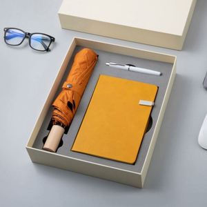 Hot Selling Unique Solar Wood Handle Umbrella with Brief Glue <b>Blank</b> Diary <b>Notebook</b> and Writing Pen Set for Business Gift Items - Product Image 2