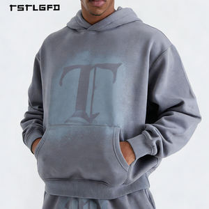 Ensemble 2 pièces décontracté pour homme, sweat à capuche et pantalon de survêtement vintage en tissu recyclé GRS, imprimé strass, toucher doux, pour l'hiver - Product Image 2