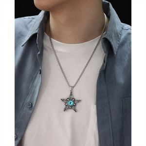 Collier de personnalité rétro de mode avec pendentif en acier <span class=keywords><strong>pentagramme</strong></span> nouveau Design Devil's Eye chaîne en forme de croix diamant Zircon parties - Product Image 5