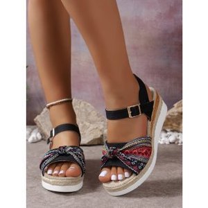 Summer New <b>Large</b> Size Bow One-line Casual Women's Sandals Platform Women - Product Image 6