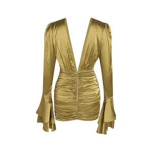 LS2363 nuovo arrivo abiti estivi festa moda donna profondo scollo a V manica lunga <span class=keywords><strong>Mini</strong></span> <span class=keywords><strong>abito</strong></span> di <span class=keywords><strong>raso</strong></span> - Product Image 6