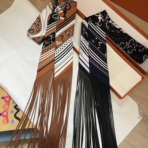 Accessoires pour sacs, écharpe en soie à franges de dernière génération, 5*130 cm, écharpe pour sac, écharpe en soie de luxe, design personnalisé à imprimé léopard, écharpe en twillie - Product Image 4