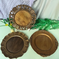 Assiettes de présentation vintage rétro en plastique marron à motif floral de 13 pouces pour mariage, fête, décoration de table, écologiques