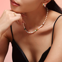 Collier en perles d'eau douce naturelles en acier inoxydable, bouton OT, perles exquises, best-seller