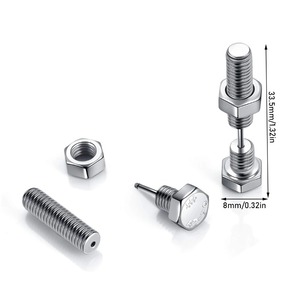 1 Paire de Boucles <span class=keywords><strong>d</strong></span>'Oreilles Clous Hexagonaux pour Hommes et Femmes, en Acier Inoxydable, Style Punk, Nouveauté Vis, Bijoux de Fête Rock Gothique - Product Image 2