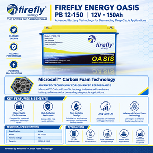 Batería de ciclo profundo de plomo-ácido Firefly Oasis avanzada de 12V 150Ah con rejilla de espuma de carbono para un rendimiento superior y una larga duración. - Product Image 1