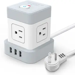 US-Standard Power Cube-Streifen mit 3 USB-Anschlüssen, Steckdosen leiste mit 4 Steckplätzen und 2 USB-Anschlüssen einmal Typ-C-Anschluss