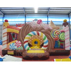 Château gonflable sautant sur le thème des bonbons avec toboggan Château gonflable Maison de rebond pour enfants en plein air - Product Image 1