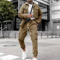 Setelan Olahraga Pria Pakaian Kerja Fashionable Celana Kasual Trendy Warna Solid Jas Pria Slim-Fitting Pakaian Pria Set Lengkap
