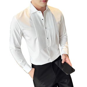 <span class=keywords><strong>Chemise</strong></span> de smoking pour hommes <span class=keywords><strong>Chemise</strong></span> habillée formelle Chemises boutonnées à manches longues plissées pour le bal de promo et le mariage - Product Image 1