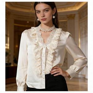 Oferta especial en blusa de mujer Temu con volantes, encaje, manga larga, cuello en V y botones de perlas para ocasiones casuales y formales - Product Image 5