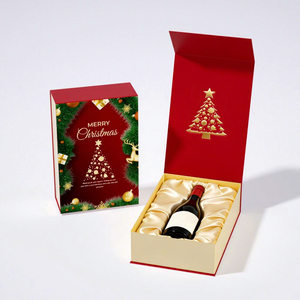 Caja de Regalo Navideña con Cierre Magnético y Lazo, Diseño Personalizado con Logotipo, Embalaje para Vino con Materiales Reciclados FX y Estampado Dorado - Product Image 1